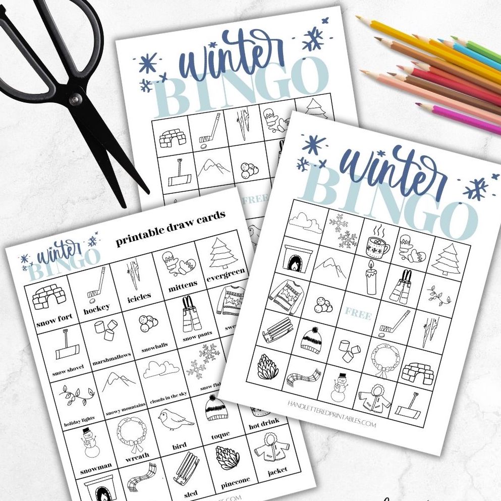 free printable winter bingo game for kids (10 cards) - hand